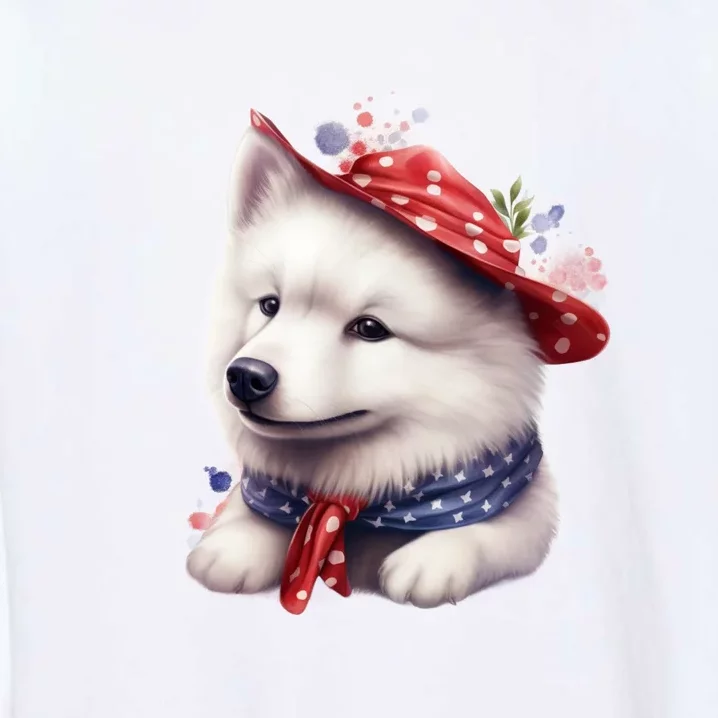 Samoyed Dog Puppy USA Flag Cute Samoyed Puppy Garment-Dyed Sweatshirt