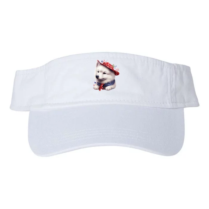 Samoyed Dog Puppy USA Flag Cute Samoyed Puppy Valucap Bio-Washed Visor