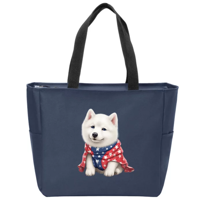 Samoyed Dog Puppy USA Flag Cute Samoyed Puppy Zip Tote Bag