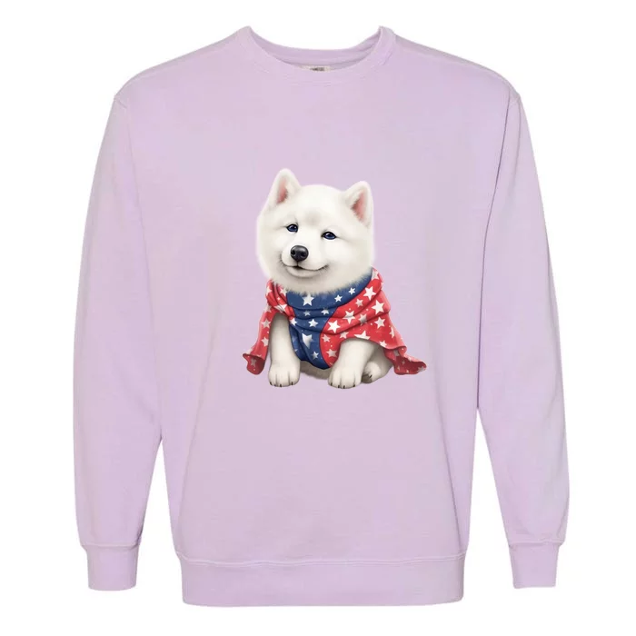 Samoyed Dog Puppy USA Flag Cute Samoyed Puppy Garment-Dyed Sweatshirt