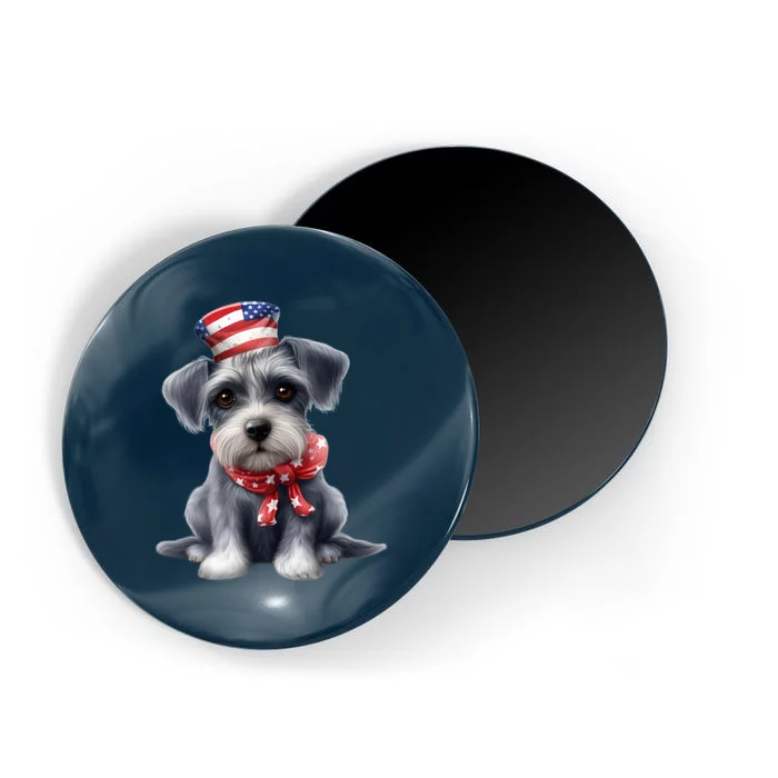 Schnauzer Dog Puppy USA Flag Cute Schnauzer Puppy Magnet