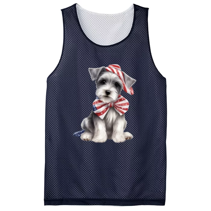 Schnauzer Dog Puppy USA Flag Cute Schnauzer Puppy Mesh Reversible Basketball Jersey Tank