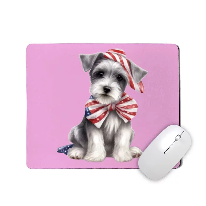 Schnauzer Dog Puppy USA Flag Cute Schnauzer Puppy Mousepad