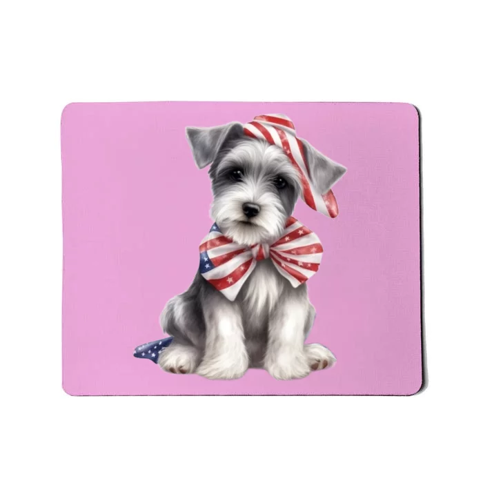 Schnauzer Dog Puppy USA Flag Cute Schnauzer Puppy Mousepad