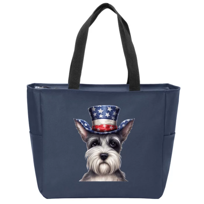 Schnauzer Dog Puppy USA Flag Cute Schnauzer Puppy Zip Tote Bag