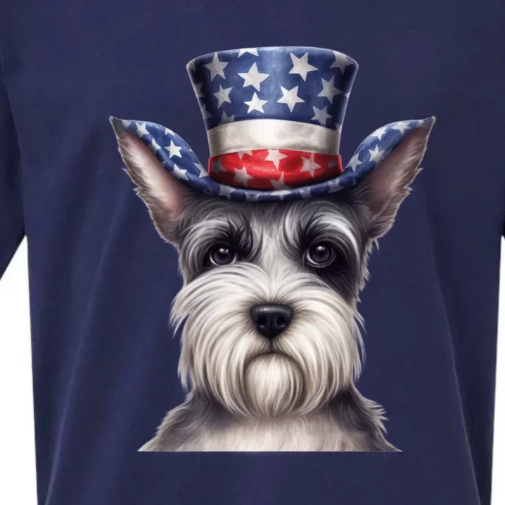 Schnauzer Dog Puppy USA Flag Cute Schnauzer Puppy Sueded Cloud Jersey T-Shirt