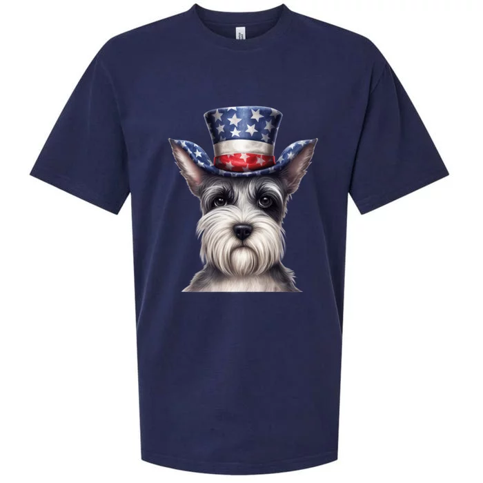 Schnauzer Dog Puppy USA Flag Cute Schnauzer Puppy Sueded Cloud Jersey T-Shirt