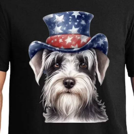 Schnauzer Dog Puppy USA Flag Cute Schnauzer Puppy Pajama Set