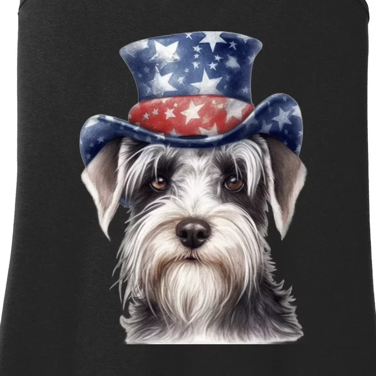 Schnauzer Dog Puppy USA Flag Cute Schnauzer Puppy Ladies Essential Tank