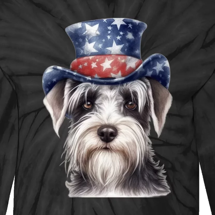 Schnauzer Dog Puppy USA Flag Cute Schnauzer Puppy Tie-Dye Long Sleeve Shirt