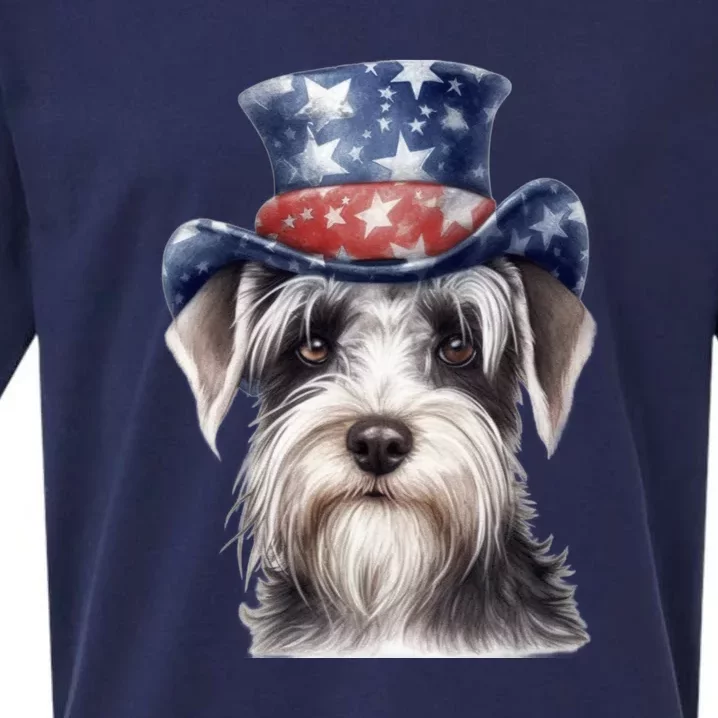 Schnauzer Dog Puppy USA Flag Cute Schnauzer Puppy Sueded Cloud Jersey T-Shirt