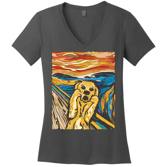 Scream Dog Painting Women's V-Neck T-Shirt