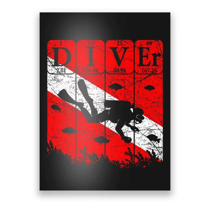 Scuba Diver Periodic Table Elements Scuba Diving Flag Retro Poster