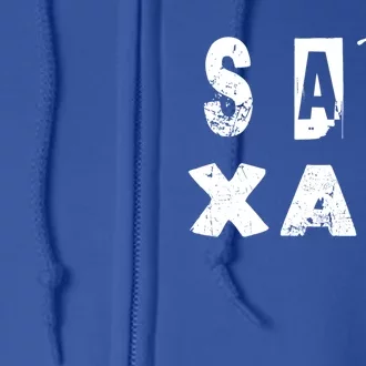 Saxophone Distressed Player Playing Gift Full Zip Hoodie