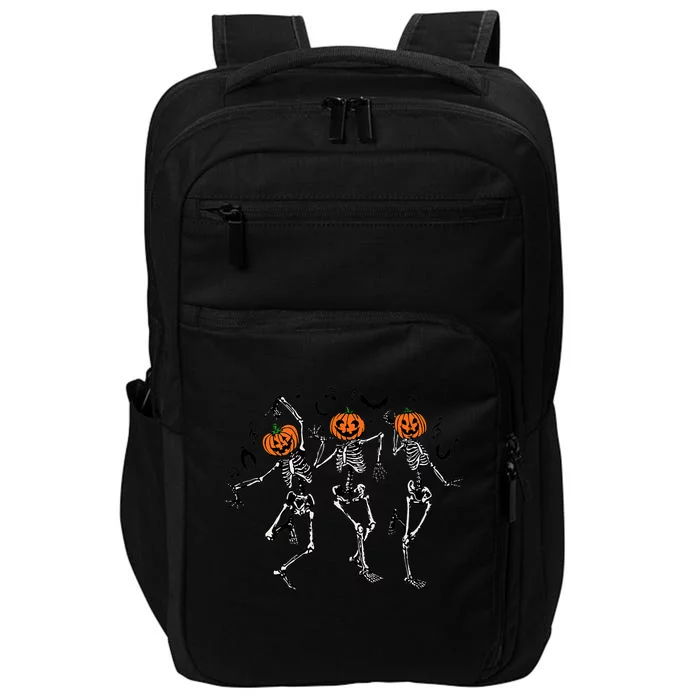 Spooky Dancing Pumpkin Head Skeletons Gift Impact Tech Backpack