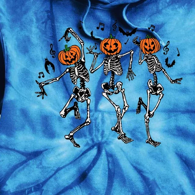 Spooky Dancing Pumpkin Head Skeletons Gift Tie Dye Hoodie