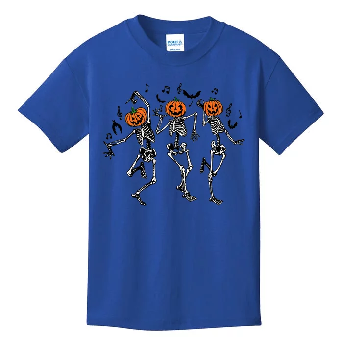 Spooky Dancing Pumpkin Head Skeletons Gift Kids T-Shirt