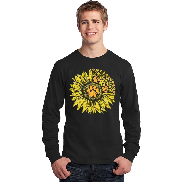 Sunflower Dog Paw Print Puppy Pet Cool Animal Lover Gift Long Sleeve Shirt