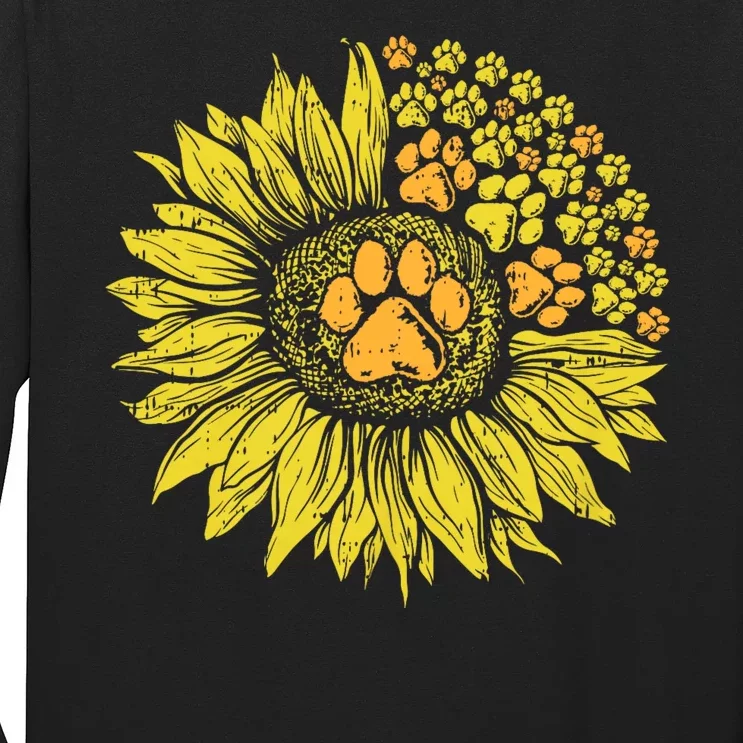 Sunflower Dog Paw Print Puppy Pet Cool Animal Lover Gift Long Sleeve Shirt