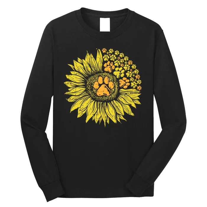 Sunflower Dog Paw Print Puppy Pet Cool Animal Lover Gift Long Sleeve Shirt