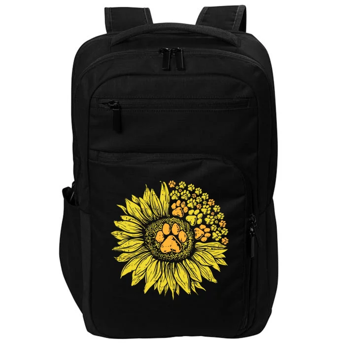 Sunflower Dog Paw Print Puppy Pet Cool Animal Lover Gift Impact Tech Backpack