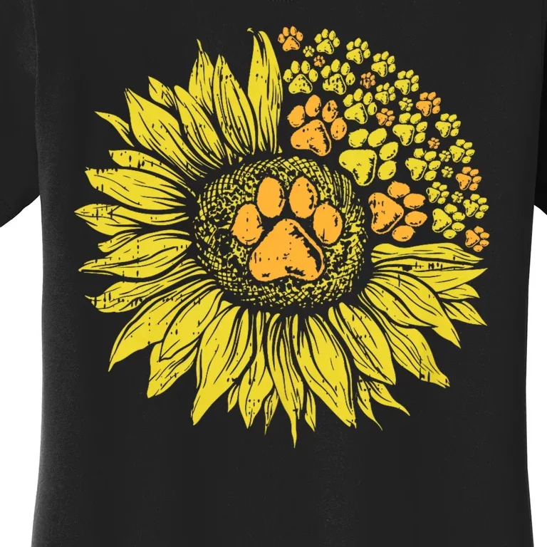 Sunflower Dog Paw Print Puppy Pet Cool Animal Lover Gift Women's T-Shirt