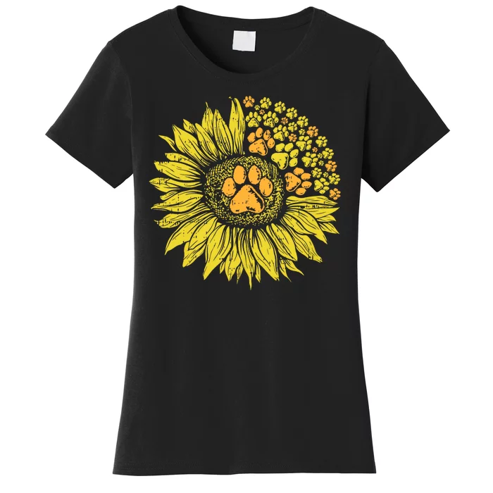 Sunflower Dog Paw Print Puppy Pet Cool Animal Lover Gift Women's T-Shirt