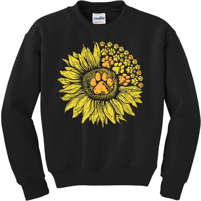 Sunflower Dog Paw Print Puppy Pet Cool Animal Lover Gift Kids Sweatshirt