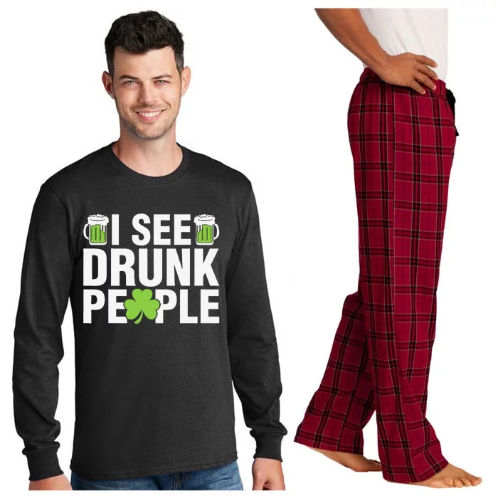 See Drunk People Beer Shamrock Happy Saint Patrick's Day Long Sleeve Pajama Set