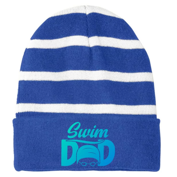 Swim Dad Proud Swimming Dad Of A Swimmer Dad Swim Father Gift Striped Beanie with Solid Band