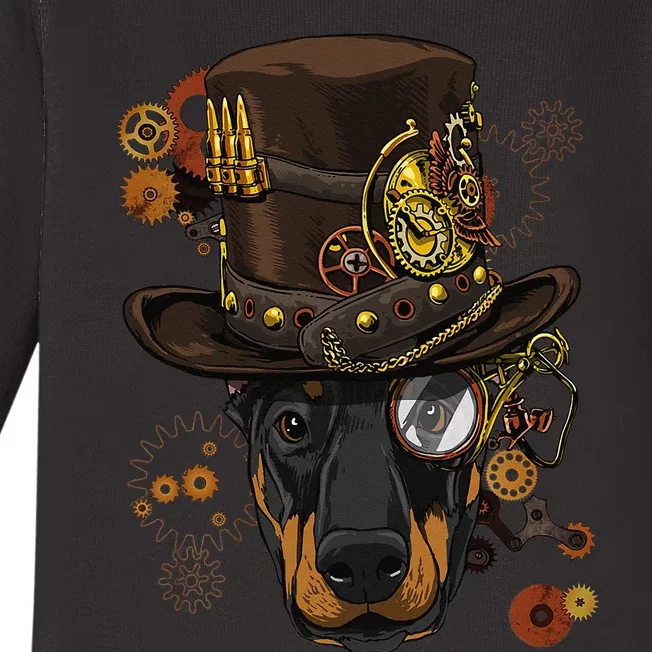 Steampunk Doberman Pinscher Medieval Victorian Baby Long Sleeve Bodysuit