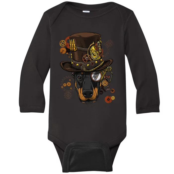 Steampunk Doberman Pinscher Medieval Victorian Baby Long Sleeve Bodysuit