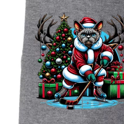 Santa Devon Rex Cat Playing Hockey Gift Doggie 3-End Fleece Hoodie