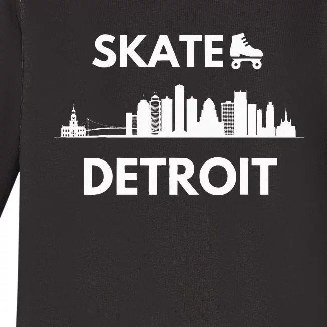 Skate Detroit Roller Skating Fans Detroit Skyline Baby Long Sleeve Bodysuit