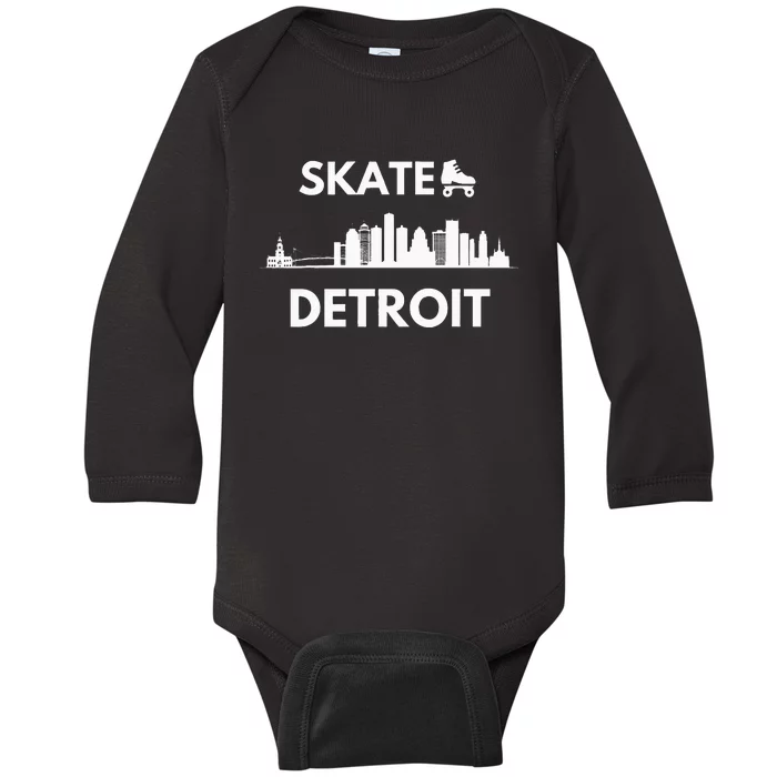 Skate Detroit Roller Skating Fans Detroit Skyline Baby Long Sleeve Bodysuit