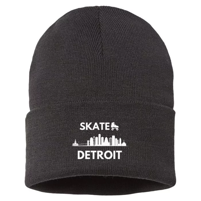 Skate Detroit Roller Skating Fans Detroit Skyline Sustainable Knit Beanie