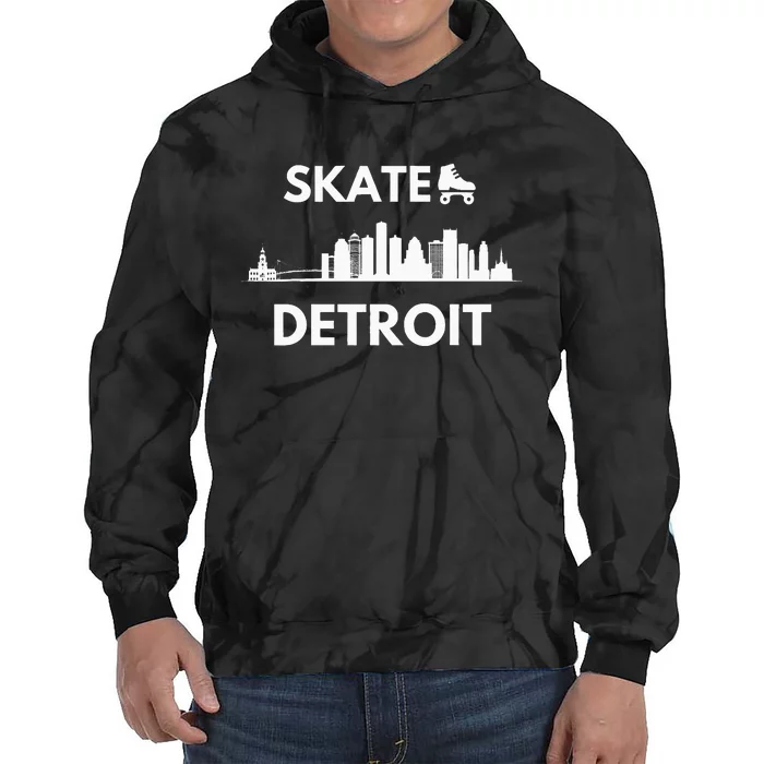 Skate Detroit Roller Skating Fans Detroit Skyline Tie Dye Hoodie