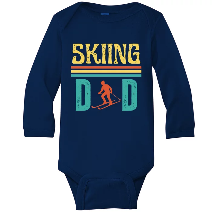 Skiing Dad Retro Vintage Ski Fathers Day Funny Skiing Gift Baby Long Sleeve Bodysuit