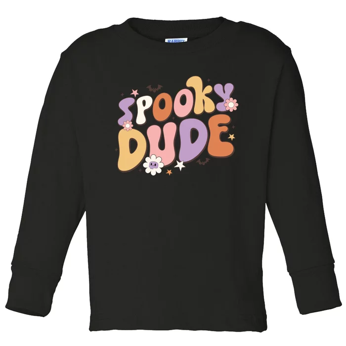 Spooky Dude Retro Groovy Halloween Gift Toddler Long Sleeve Shirt