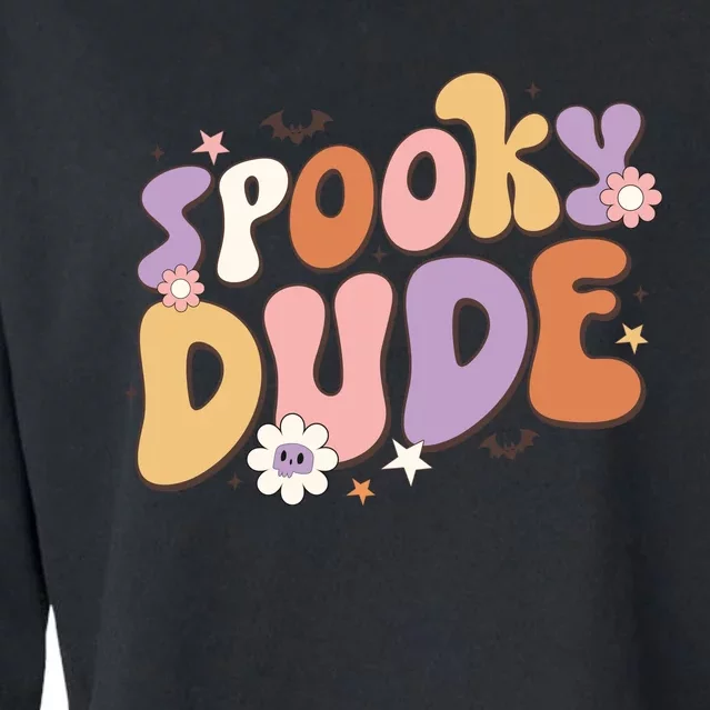 Spooky Dude Retro Groovy Halloween Gift Cropped Pullover Crew