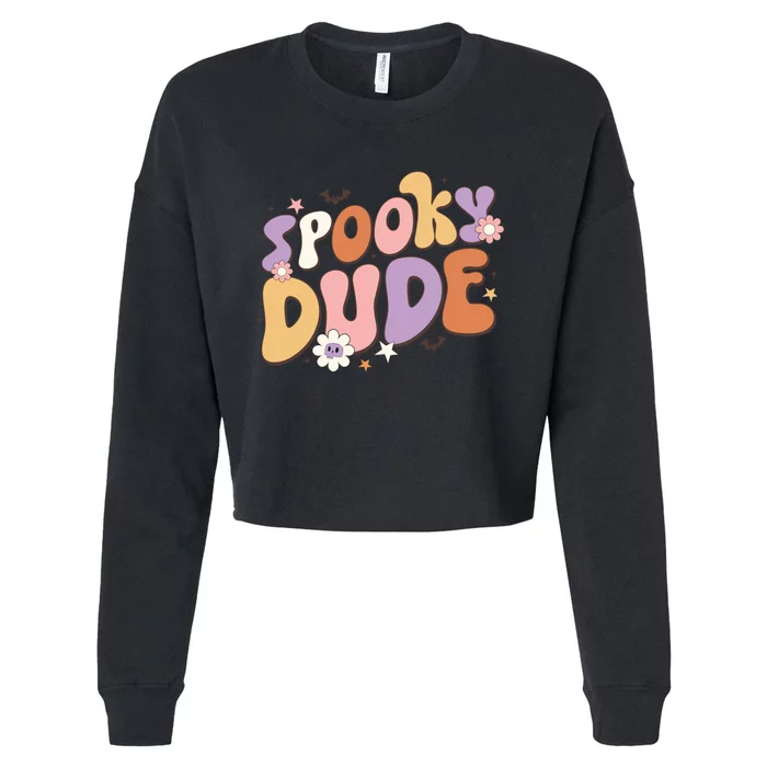 Spooky Dude Retro Groovy Halloween Gift Cropped Pullover Crew