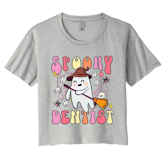 Spooky Dentist Retro Halloween Ghost Dental Humor Gift Women's Crop Top Tee