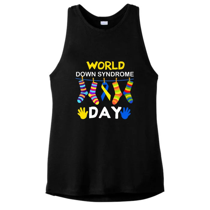 Socks Down Right World Down Syndrome Day Awareness Gift Ladies Tri-Blend Wicking Tank