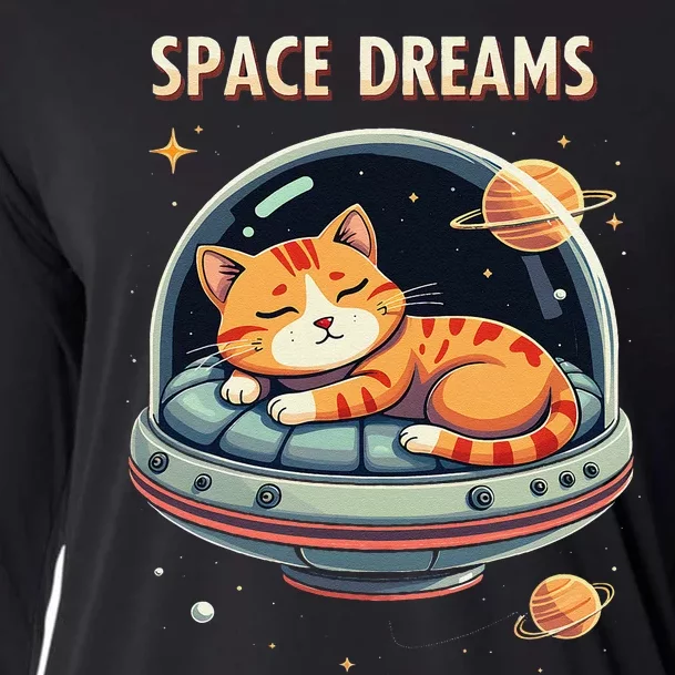 Space Dreams Sleeping Cat Astronaut Cooling Performance Long Sleeve Crew