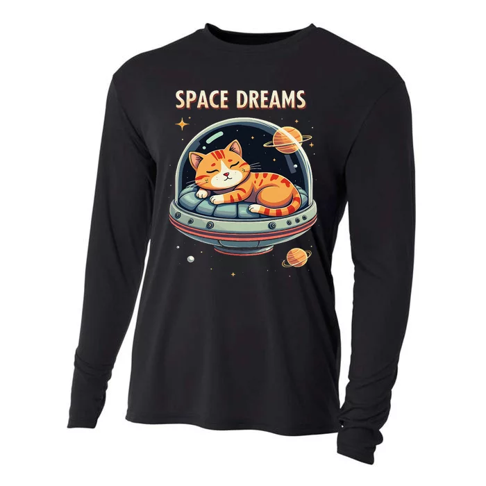 Space Dreams Sleeping Cat Astronaut Cooling Performance Long Sleeve Crew