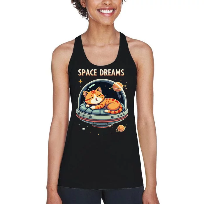 Space Dreams Sleeping Cat Astronaut Women's Racerback Tank