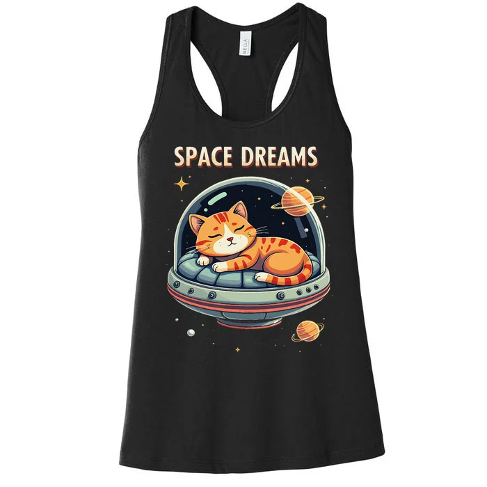 Space Dreams Sleeping Cat Astronaut Women's Racerback Tank