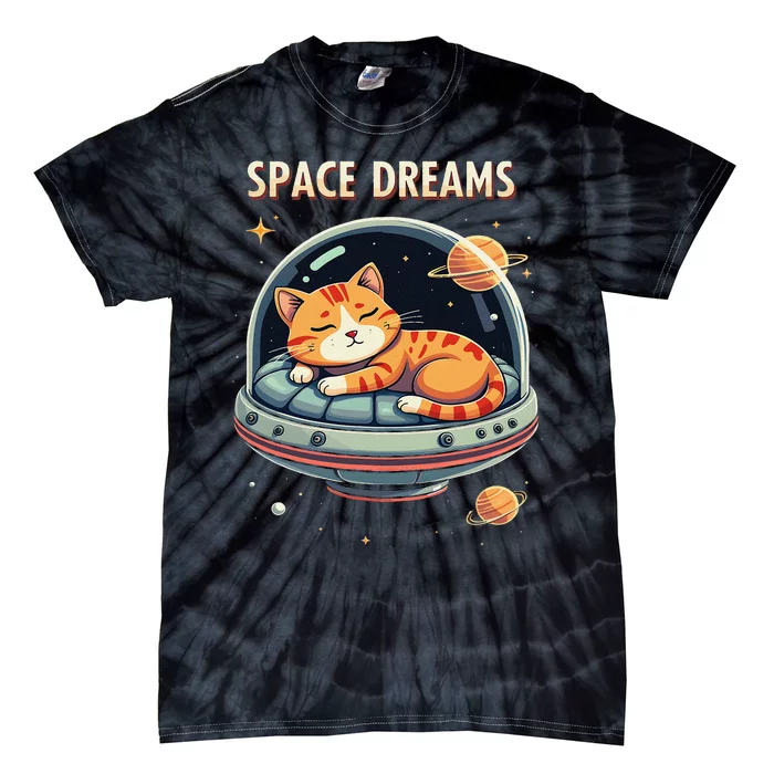 Space Dreams Sleeping Cat Astronaut Tie-Dye T-Shirt