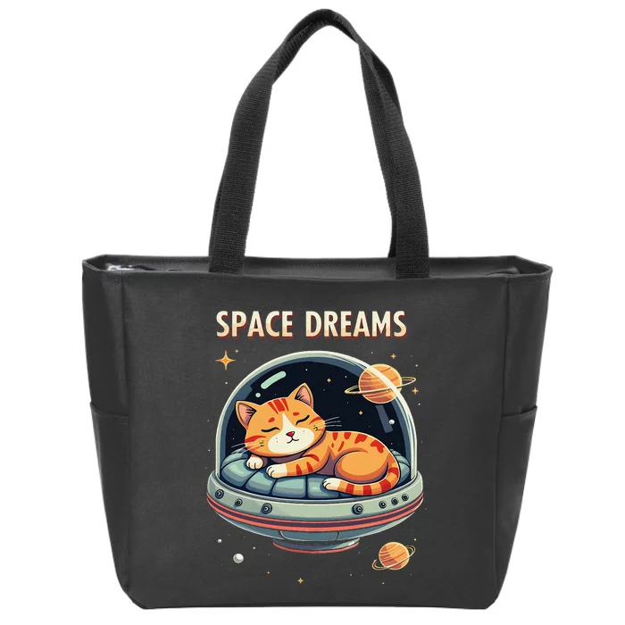 Space Dreams Sleeping Cat Astronaut Zip Tote Bag