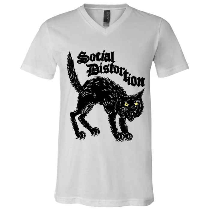 Social Distortion Store Black Kat Meow V-Neck T-Shirt